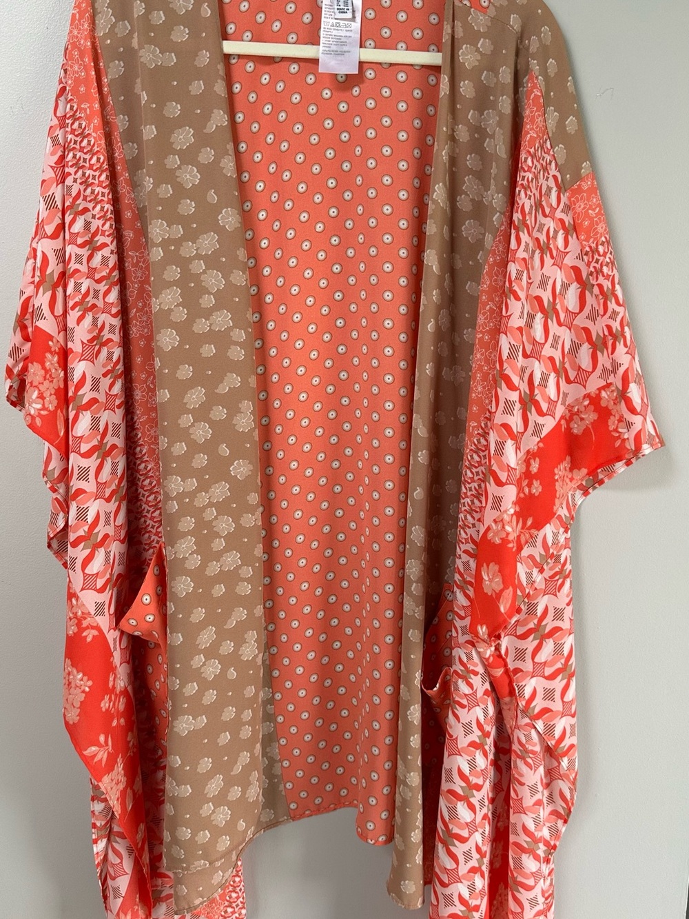 Susan Graver Plus Size Coral and Taupe Floral Patchwork Kimono - 2X